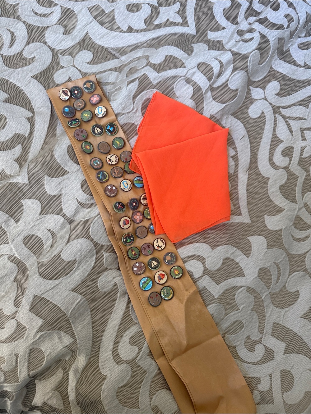 Bright Orange Women's Scarf with Neutral Button-Accent Belt